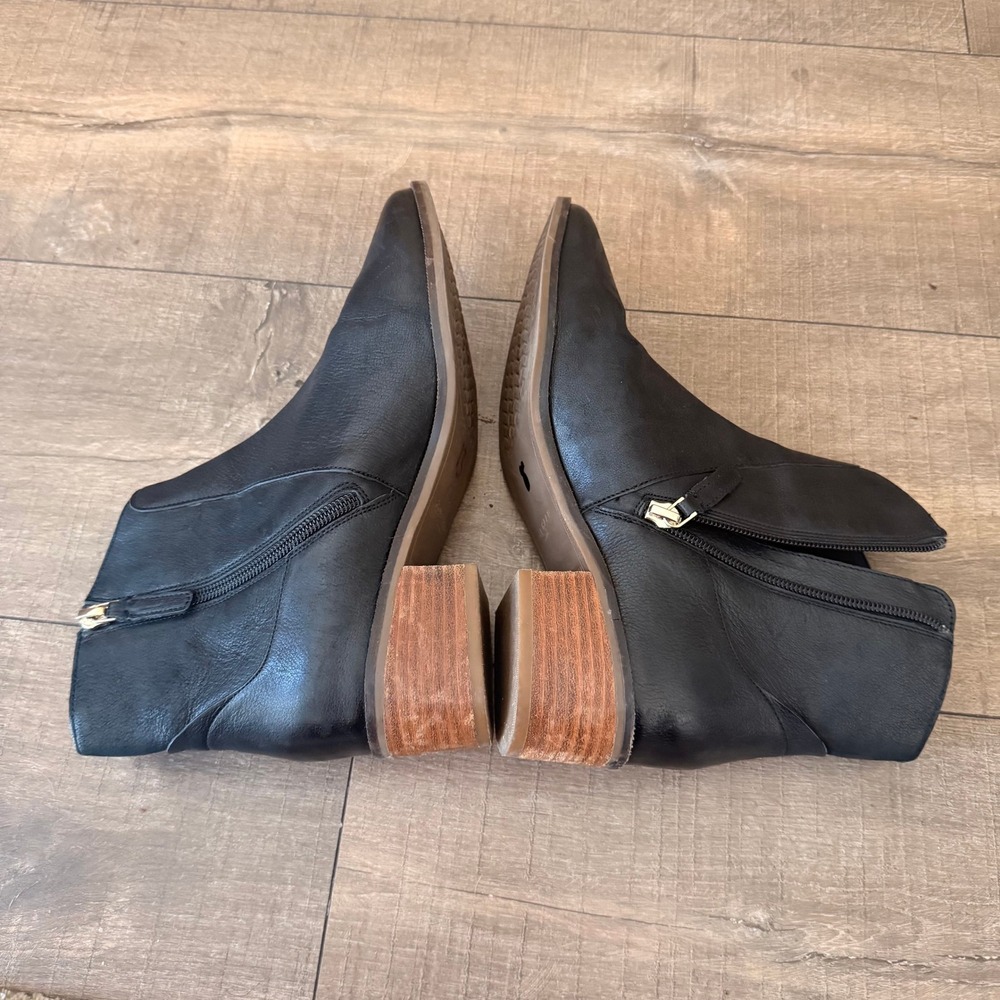 Cole Haan Ankle Boots Women 7B Black Fall Leather Pointed Toe Block Heel Office